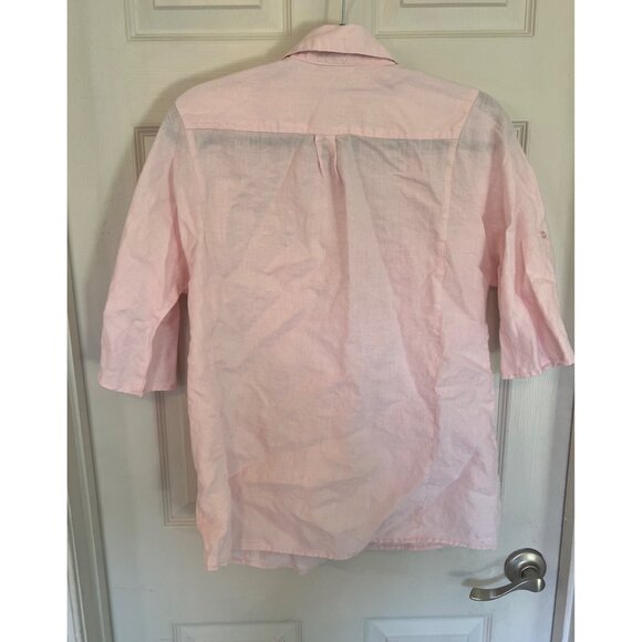 Zoe D. Pink 100% Linen 3/4 Sleeve Button Down Shirt Women's Medium - Picture 5 of 9